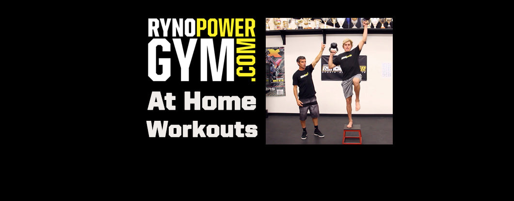 Ryno Power Gym at Home Workouts w/ Ryan Hughes! ALTERNATE ARM & LEG STEP UP W/ SHOULDER PRESS